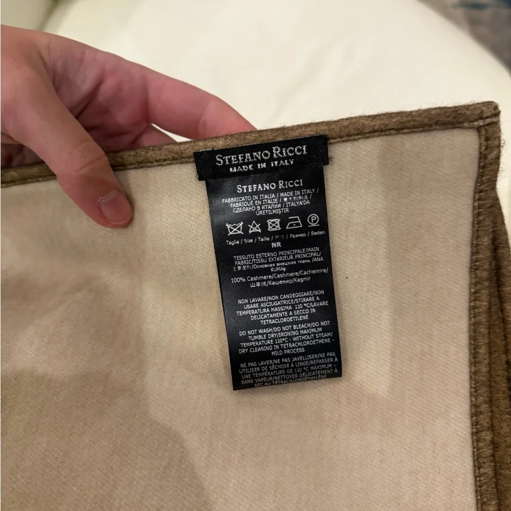 Stefano Ricci Cream and Brown Scroll Throw